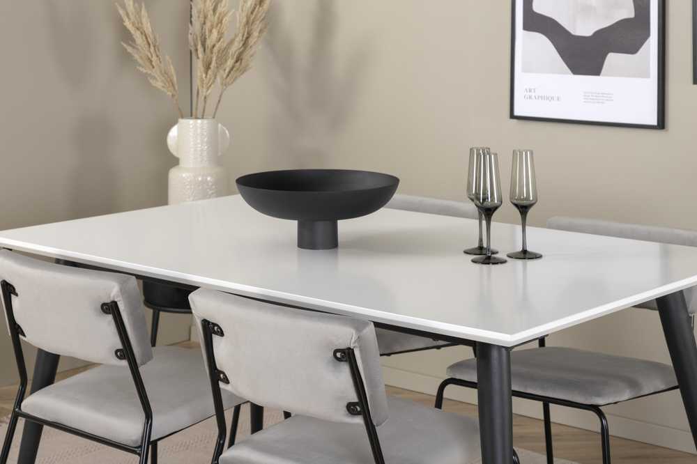 Venture Design Valgomojo stalas, Jimmy, 150-240x90 cm, Juodas/Baltas, Valgomasis kėdė, Kenth, 76x40 cm, Juoda/Pilka