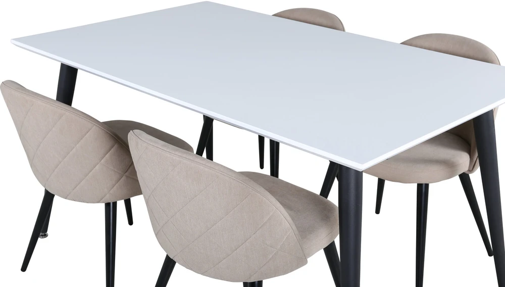 Venture Design Valgomojo stalas, Jimmy, 150-240x90x76 cm, Balta, Valgomasis kėdė, Švelnūs siūlai, 57x76.5x50 cm, Bėžinės.