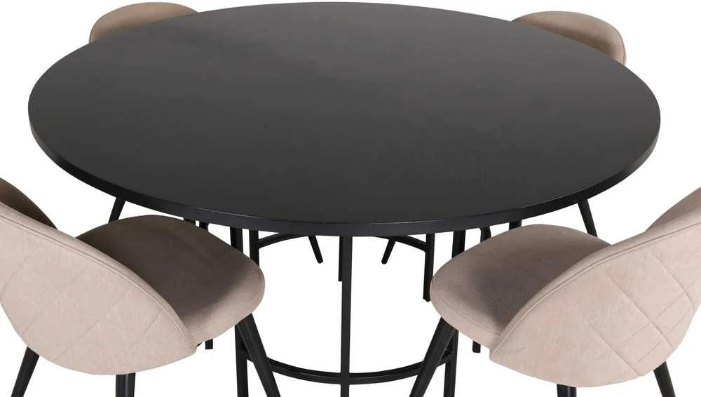Venture Design Valgomojo stalas, Kopenhaga, 140x74 cm, Juodas, Valgomasis kėdė, Veltinė siūlė, 57x76.5x50 cm, kreminė spalva