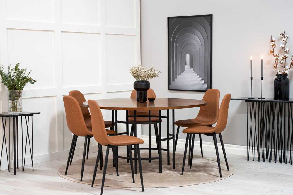 Venture Design Valgomojo stalas, Kopenhaga, ⌀140 cm, Ruda / Valgomasis kėdė, Poliaras, 53x87x44 cm, Juoda