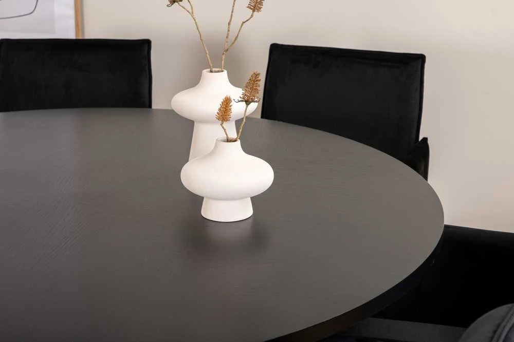 Venture Design Valgomojo stalas, Kopenhaga, 140x74 cm, Juodas / Valgomasis kėdė, Petra, 60x87x57 cm, Juoda aksomas