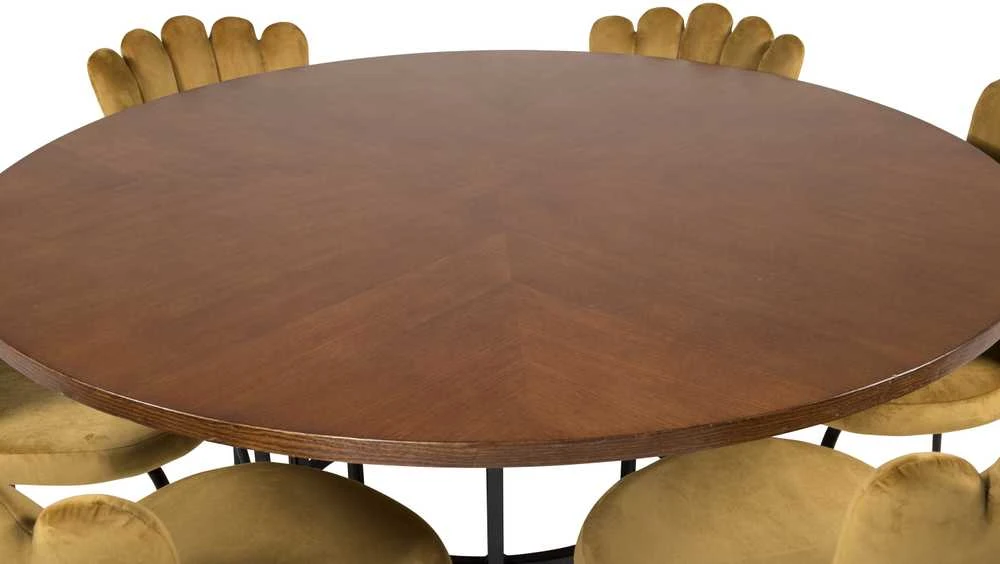 Venture Design Valgomojo stalas, Kopenhaga, ⌀140 cm, Ruda / Juoda + Kėdė, Limhamn Light, 54x82.5x44.5 cm, Aukso audeklas