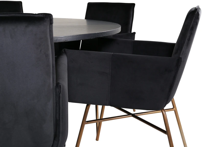 Venture Design Valgomojo stalas, Kopenhaga, 140x74 cm, Juodas / Valgomasis kėdė, Petra, 60x87x57 cm, Juoda aksomas