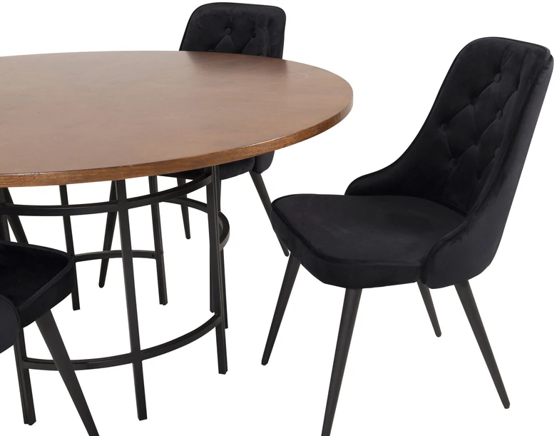 Venture Design Valgomojo stalas, Kopenhaga, ⌀140 cm, Ruda / Valgomasis kėdė, Veltinė prabanga, 66x88.5x50 cm, Juoda