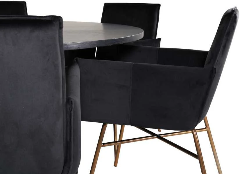 Venture Design Valgomojo stalas, Kopenhaga, 140x74 cm, Juodas / Valgomasis kėdė, Petra, 60x87x57 cm, Juoda aksomas
