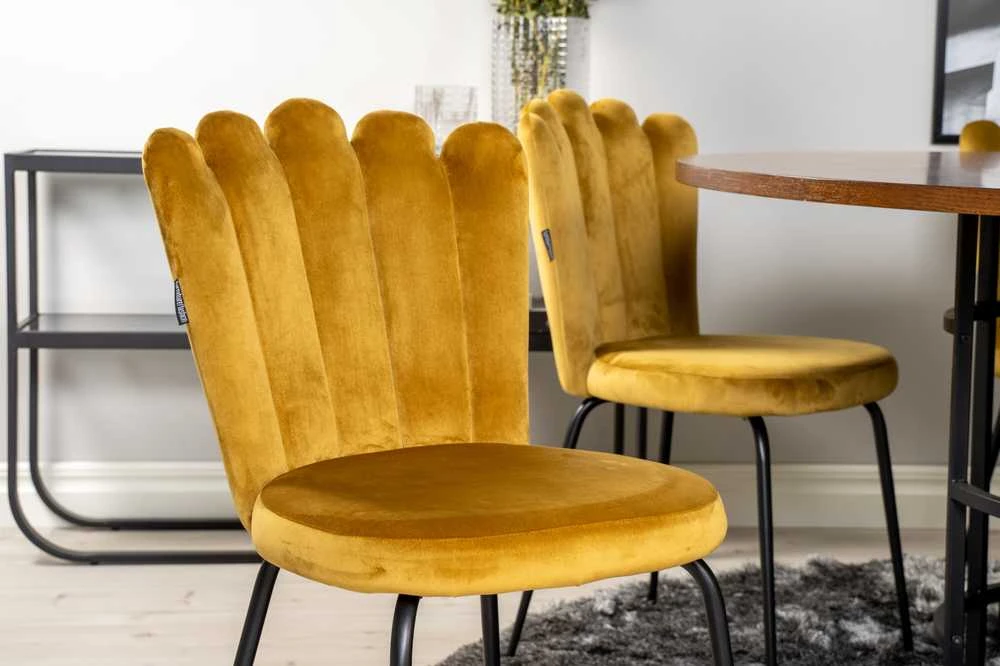 Venture Design Valgomojo stalas, Kopenhaga, ⌀140 cm, Ruda / Juoda + Kėdė, Limhamn Light, 54x82.5x44.5 cm, Aukso audeklas