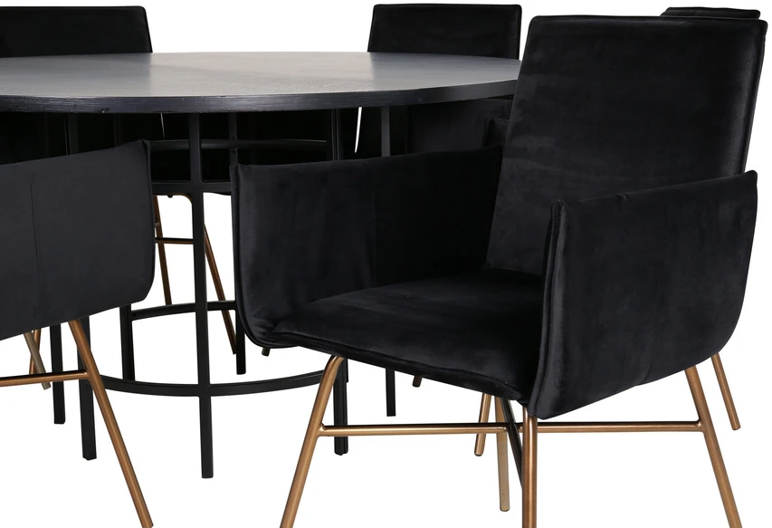 Venture Design Valgomojo stalas, Kopenhaga, 140x74 cm, Juodas / Valgomasis kėdė, Petra, 60x87x57 cm, Juoda aksomas