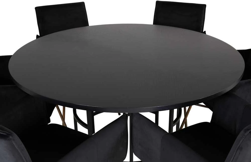 Venture Design Valgomojo stalas, Kopenhaga, 140x74 cm, Juodas / Valgomasis kėdė, Petra, 60x87x57 cm, Juoda aksomas