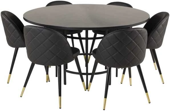 Venture Design Valgomojo stalas, Kopenhaga, ⌀140 cm, Juodas / Valgomasis kėdė, Samtis, 57x76.5x50 cm, Juoda