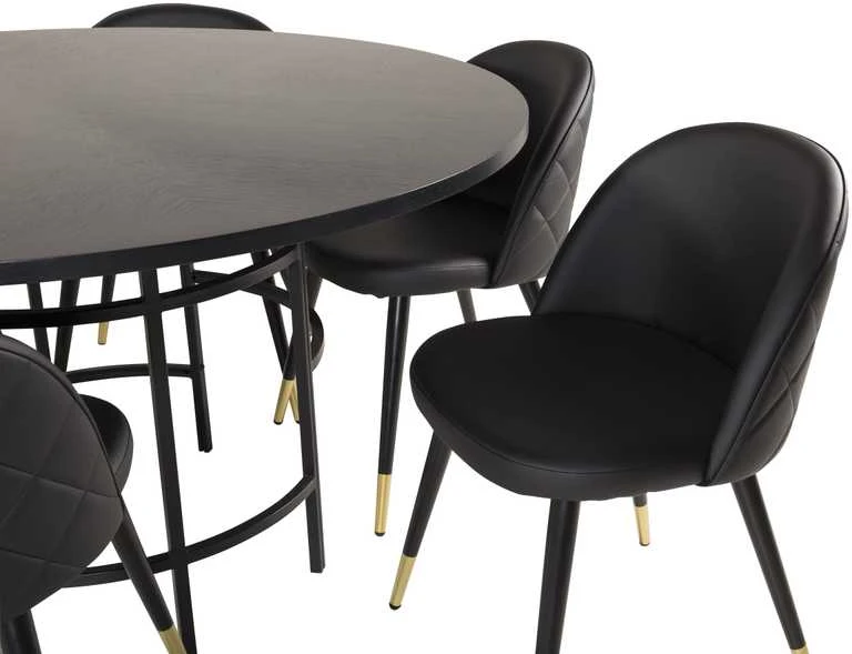 Venture Design Valgomojo stalas, Kopenhaga, ⌀140 cm, Juodas / Valgomasis kėdė, Samtis, 57x76.5x50 cm, Juoda