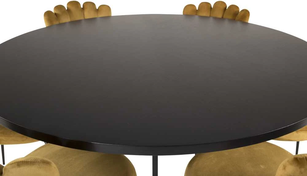 Venture Design Valgomojo stalas, Kopenhaga, ⌀140 cm, Juodas / Valgomasis kėdė, Limhamn Light, 54x82.5x44.5 cm, Aukso velvetas