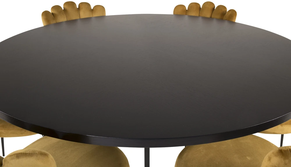 Venture Design Valgomojo stalas, Kopenhaga, ⌀140 cm, Juodas / Valgomasis kėdė, Limhamn Light, 54x82.5x44.5 cm, Aukso velvetas