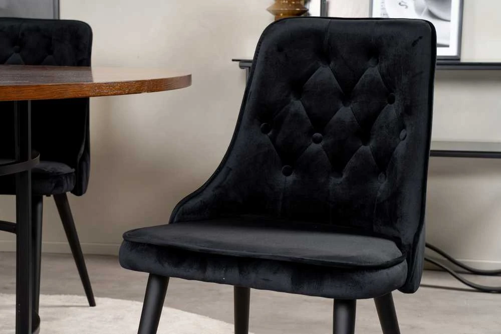 Venture Design Valgomojo stalas, Kopenhaga, ⌀140 cm, Ruda / Valgomasis kėdė, Veltinė prabanga, 66x88.5x50 cm, Juoda