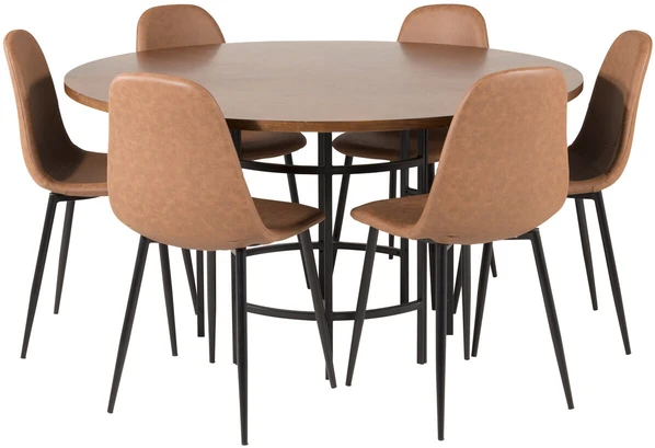 Venture Design Valgomojo stalas, Kopenhaga, ⌀140 cm, Ruda / Valgomasis kėdė, Poliaras, 53x87x44 cm, Juoda