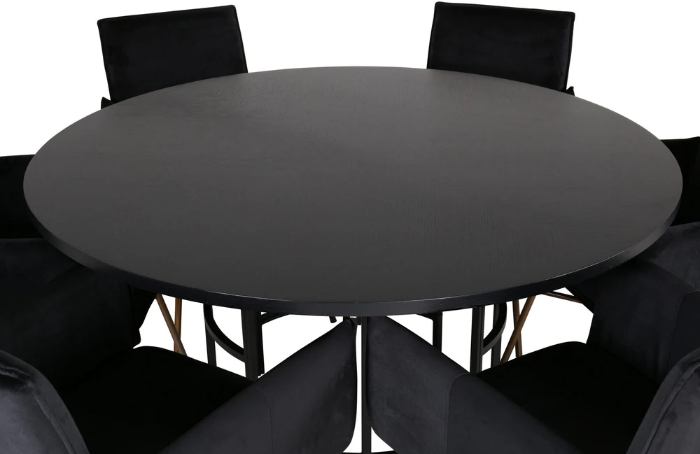 Venture Design Valgomojo stalas, Kopenhaga, 140x74 cm, Juodas / Valgomasis kėdė, Petra, 60x87x57 cm, Juoda aksomas