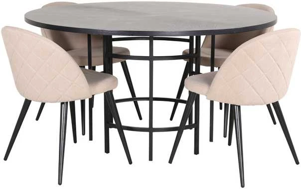 Venture Design Valgomojo stalas, Kopenhaga, 140x74 cm, Juodas, Valgomasis kėdė, Veltinė siūlė, 57x76.5x50 cm, kreminė spalva
