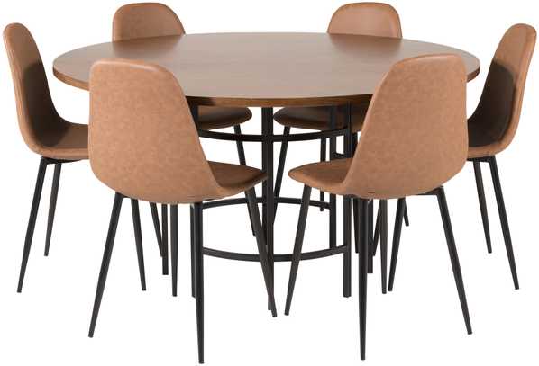 Venture Design Valgomojo stalas, Kopenhaga, ⌀140 cm, Ruda / Valgomasis kėdė, Poliaras, 53x87x44 cm, Juoda