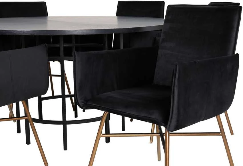Venture Design Valgomojo stalas, Kopenhaga, 140x74 cm, Juodas / Valgomasis kėdė, Petra, 60x87x57 cm, Juoda aksomas