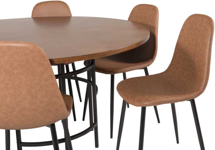 Venture Design Valgomojo stalas, Kopenhaga, ⌀140 cm, Ruda / Valgomasis kėdė, Poliaras, 53x87x44 cm, Juoda