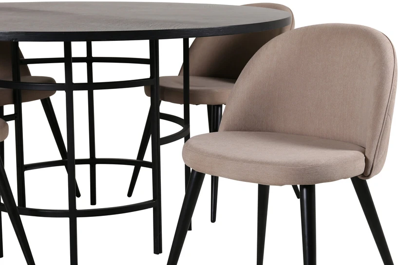 Venture Design Valgomojo stalas, Kopenhaga, 140x74 cm, Juodas, Valgomasis kėdė, Veltinė siūlė, 57x76.5x50 cm, Bėžinės spalva