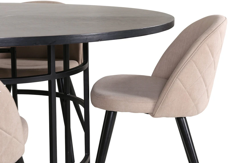 Venture Design Valgomojo stalas, Kopenhaga, 140x74 cm, Juodas, Valgomasis kėdė, Veltinė siūlė, 57x76.5x50 cm, Bėžinės spalva