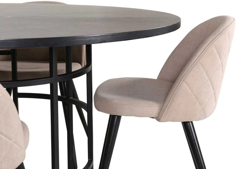Venture Design Valgomojo stalas, Kopenhaga, 140x74 cm, Juodas, Valgomasis kėdė, Veltinė siūlė, 57x76.5x50 cm, kreminė spalva