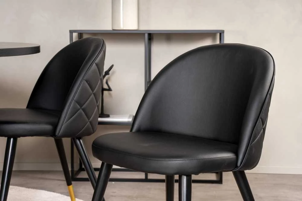 Venture Design Valgomojo stalas, Kopenhaga, ⌀140 cm, Juodas / Valgomasis kėdė, Samtis, 57x76.5x50 cm, Juoda