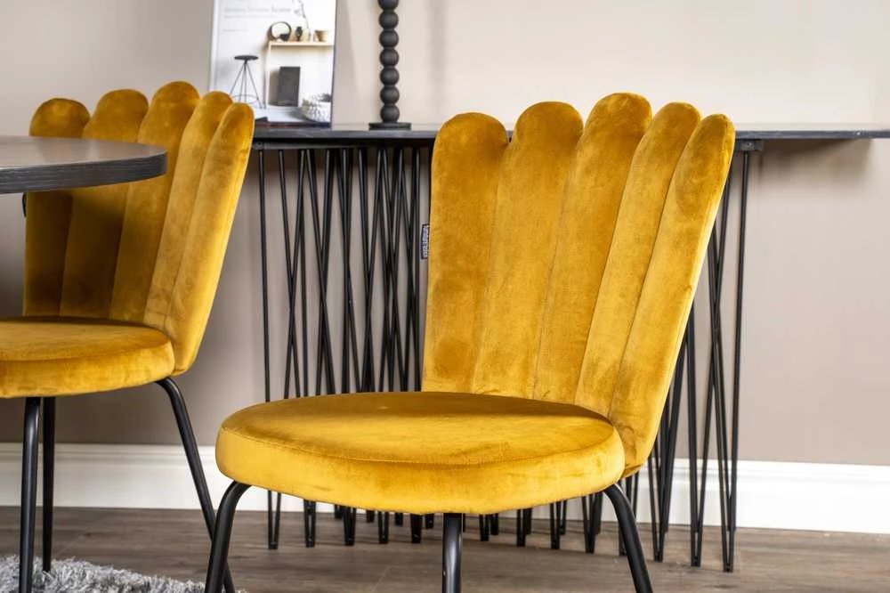Venture Design Valgomojo stalas, Kopenhaga, ⌀140 cm, Juodas / Valgomasis kėdė, Limhamn Light, 54x82.5x44.5 cm, Aukso velvetas
