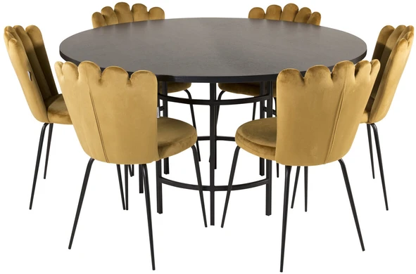 Venture Design Valgomojo stalas, Kopenhaga, ⌀140 cm, Juodas / Valgomasis kėdė, Limhamn Light, 54x82.5x44.5 cm, Aukso velvetas