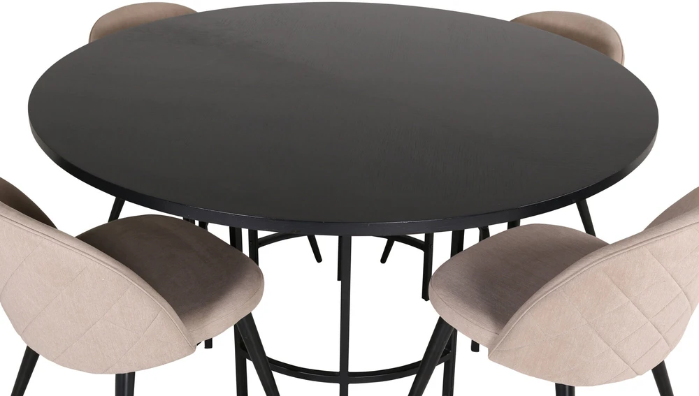 Venture Design Valgomojo stalas, Kopenhaga, 140x74 cm, Juodas, Valgomasis kėdė, Veltinė siūlė, 57x76.5x50 cm, Bėžinės spalva