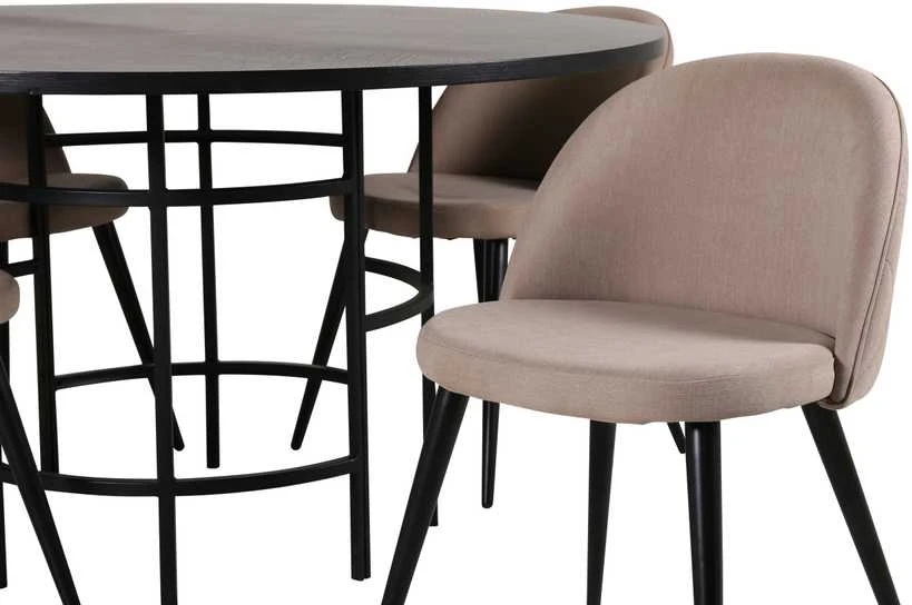 Venture Design Valgomojo stalas, Kopenhaga, 140x74 cm, Juodas, Valgomasis kėdė, Veltinė siūlė, 57x76.5x50 cm, kreminė spalva