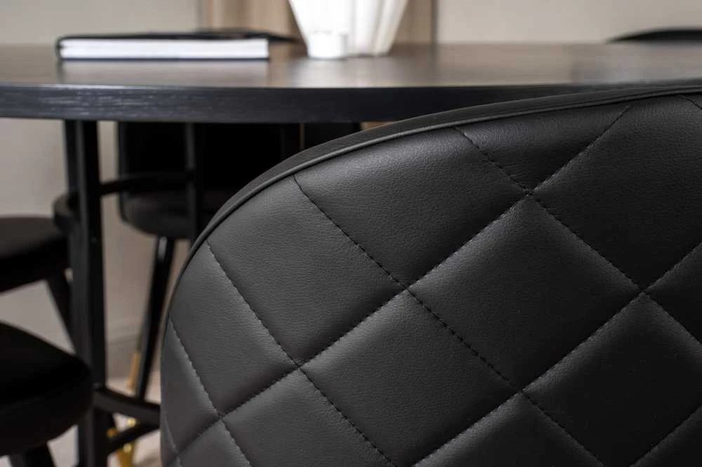 Venture Design Valgomojo stalas, Kopenhaga, ⌀140 cm, Juodas / Valgomasis kėdė, Samtis, 57x76.5x50 cm, Juoda