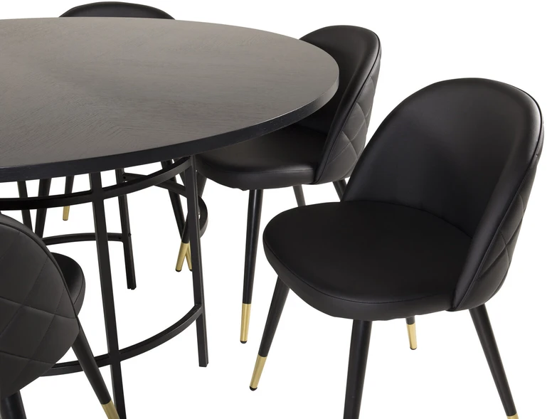 Venture Design Valgomojo stalas, Kopenhaga, ⌀140 cm, Juodas / Valgomasis kėdė, Samtis, 57x76.5x50 cm, Juoda