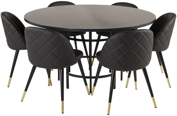 Venture Design Valgomojo stalas, Kopenhaga, ⌀140 cm, Juodas / Valgomasis kėdė, Samtis, 57x76.5x50 cm, Juoda