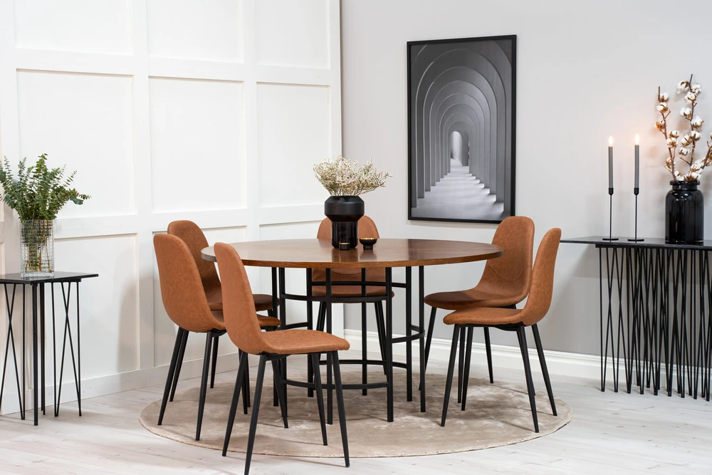 Venture Design Valgomojo stalas, Kopenhaga, ⌀140 cm, Ruda / Valgomasis kėdė, Poliaras, 53x87x44 cm, Juoda