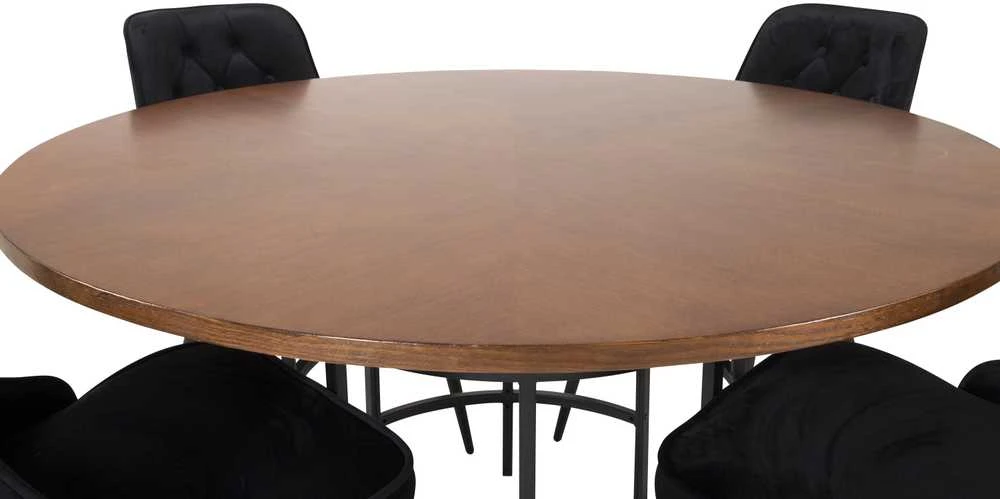 Venture Design Valgomojo stalas, Kopenhaga, ⌀140 cm, Ruda / Valgomasis kėdė, Veltinė prabanga, 66x88.5x50 cm, Juoda