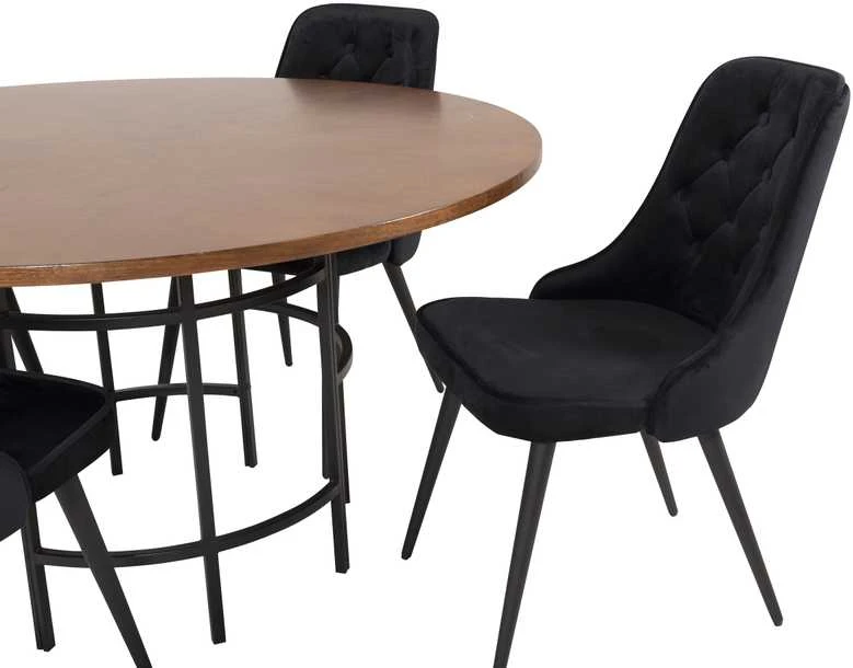 Venture Design Valgomojo stalas, Kopenhaga, ⌀140 cm, Ruda / Valgomasis kėdė, Veltinė prabanga, 66x88.5x50 cm, Juoda