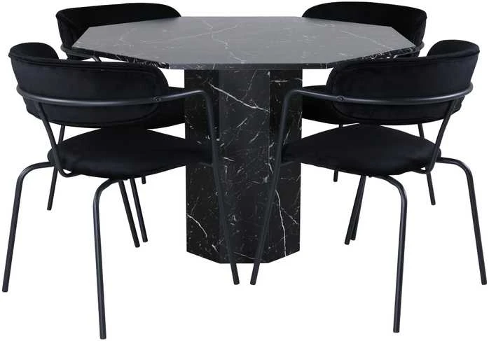 Venture Design Valgomojo stalas, Marbs, Skersmuo: 110cm Aukštis: 75cm, Juodas, Sėdmaišis, Arrow, Aukštis: 79cm Plotis: 58cm Gylis: 61cm, Juodas