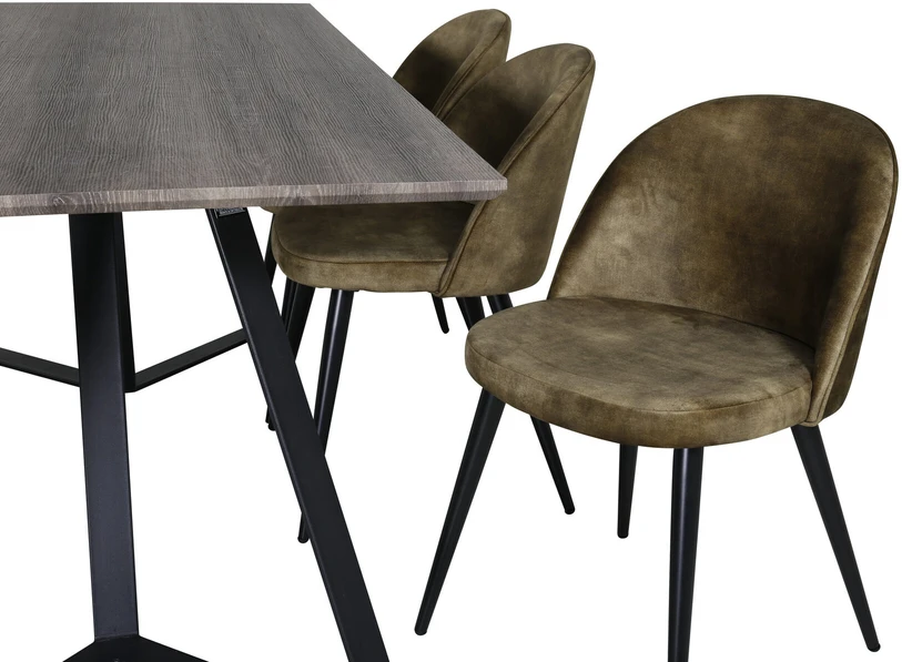 Venture Design Valgomojo stalas, Marina, 180x90x75 cm, Pilka / Valgomasis kėdė, Velvetas, 76.5x50 cm, Žalia
