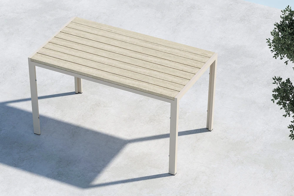 Venture Design Valgomojo stalas Mirko 140x80x74 cm, smėlio spalvos, polišildytas medienos