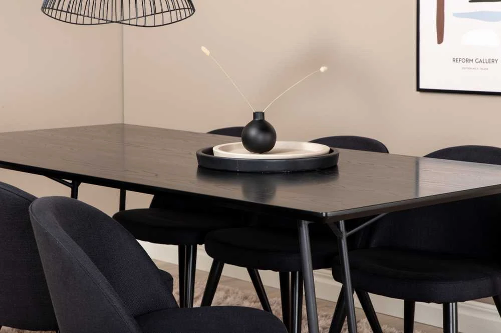 Venture Design Valgomojo stalas, Petra, 190x90 cm, Valgomasis kėdė, 76.5x50 cm, Juoda