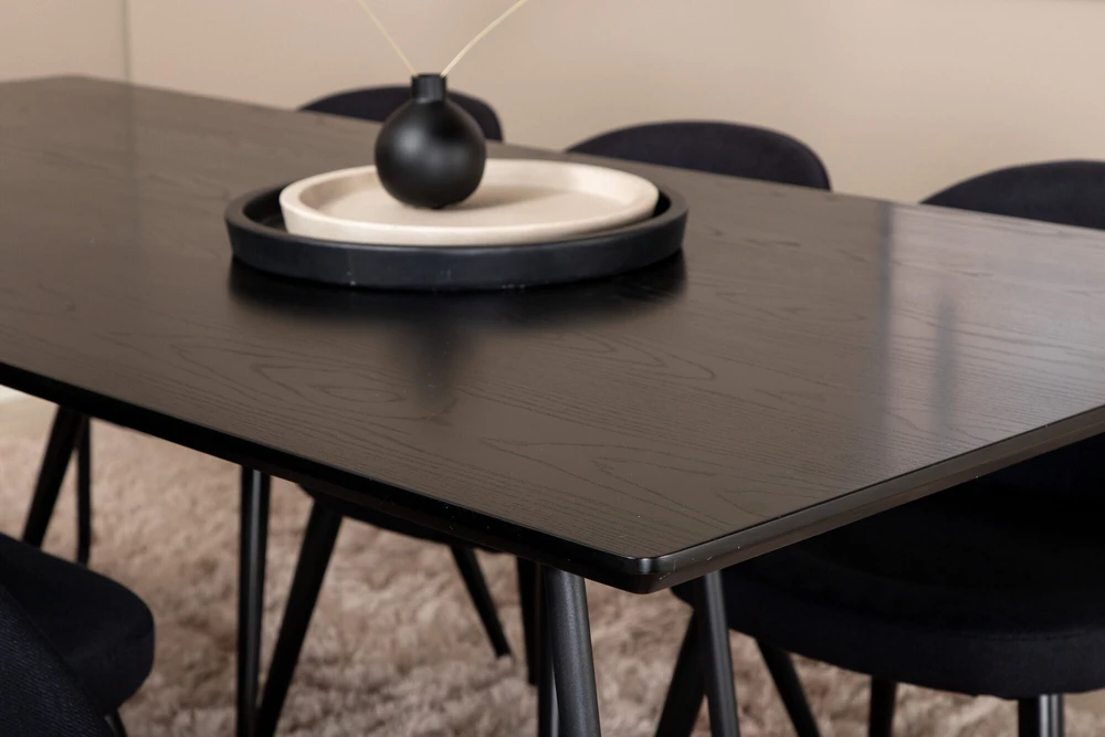Venture Design Valgomojo stalas, Petra, 190x90 cm, Valgomasis kėdė, 76.5x50 cm, Juoda