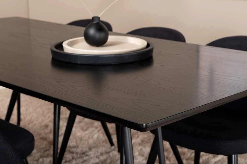 Venture Design Valgomojo stalas, Petra, 190x90 cm, Valgomasis kėdė, 76.5x50 cm, Juoda