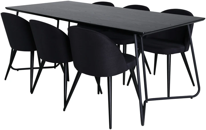 Venture Design Valgomojo stalas, Petra, 190x90 cm, Valgomasis kėdė, 76.5x50 cm, Juoda