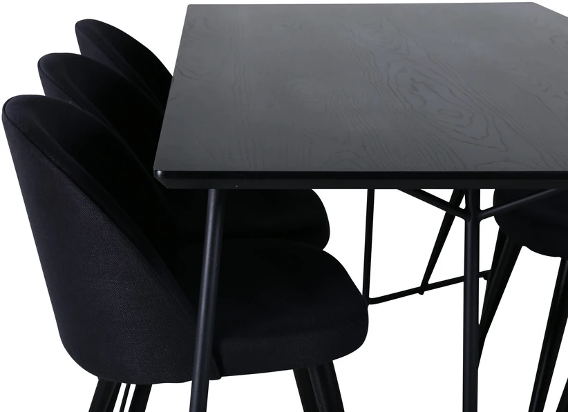 Venture Design Valgomojo stalas, Petra, 190x90 cm, Valgomasis kėdė, 76.5x50 cm, Juoda