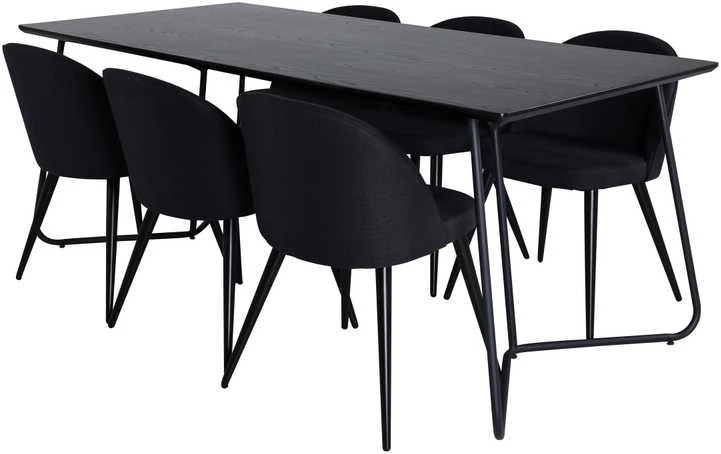 Venture Design Valgomojo stalas, Petra, 190x90 cm, Valgomasis kėdė, 76.5x50 cm, Juoda