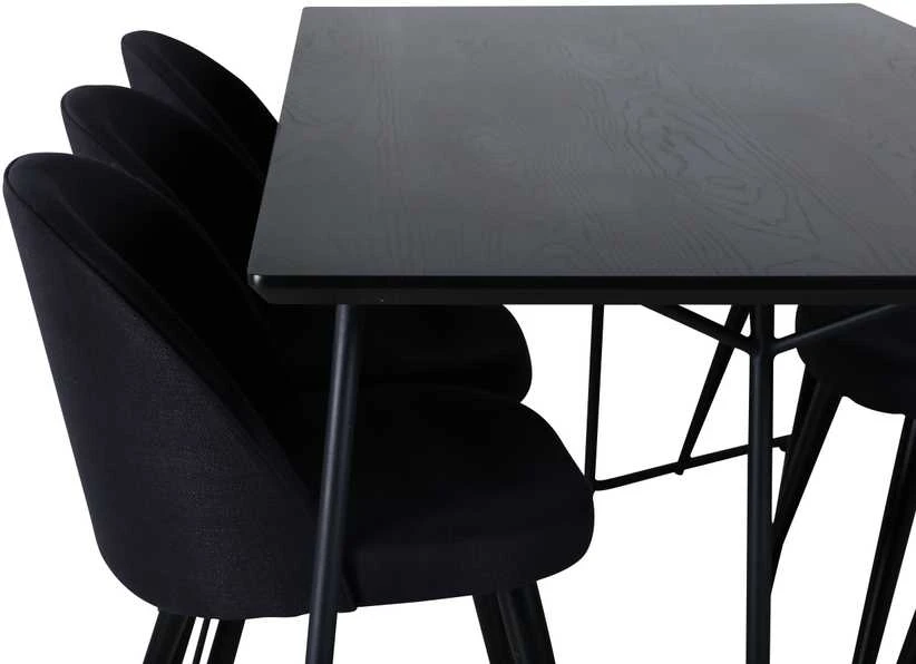 Venture Design Valgomojo stalas, Petra, 190x90 cm, Valgomasis kėdė, 76.5x50 cm, Juoda