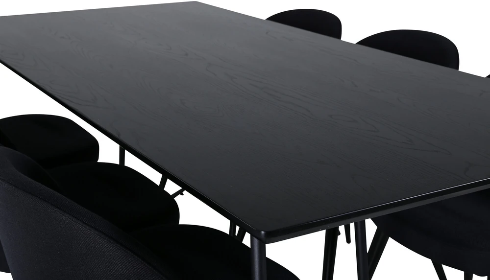 Venture Design Valgomojo stalas, Petra, 190x90 cm, Valgomasis kėdė, 76.5x50 cm, Juoda
