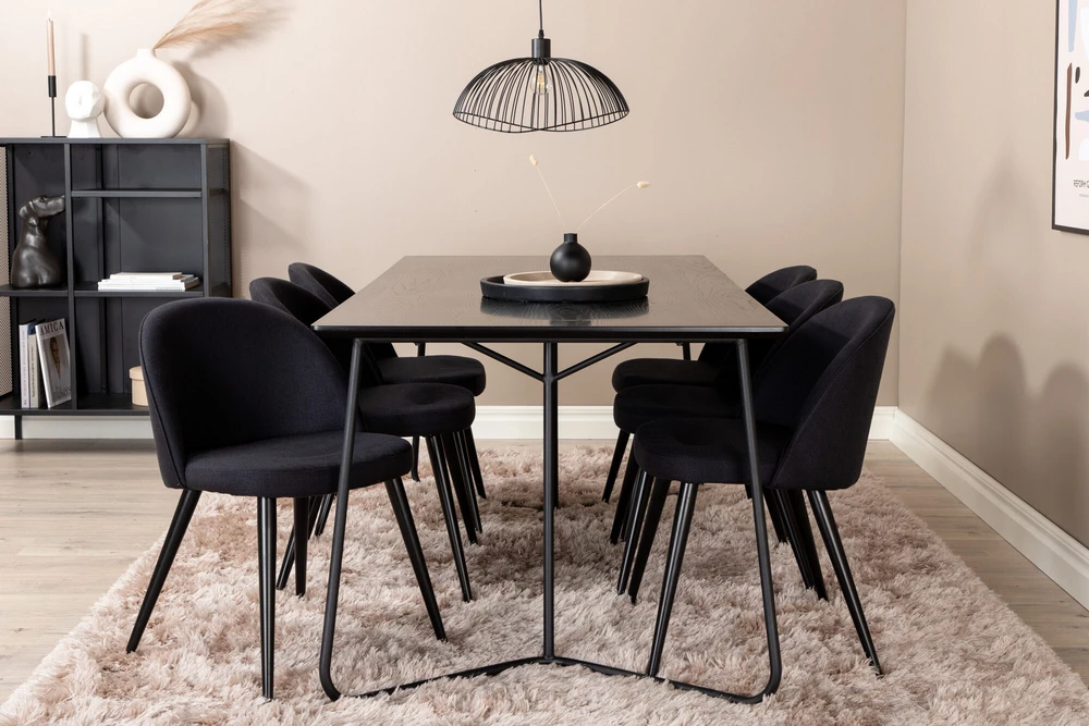 Venture Design Valgomojo stalas, Petra, 190x90 cm, Valgomasis kėdė, 76.5x50 cm, Juoda