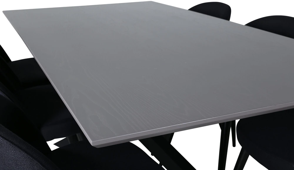 Venture Design Valgomojo stalas, Piazza, 190x90 cm, Juodas Pilkas Furnyras, Valgomasis kėdė, Velvetas, 76.5x50x57 cm, Juoda